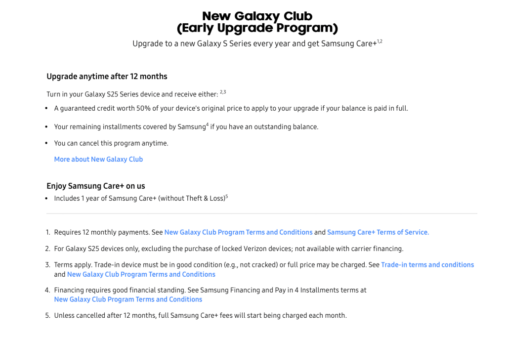 Galaxy Club Terms from Samsung